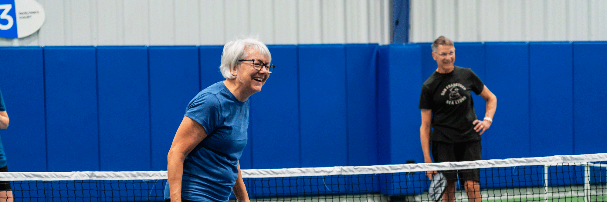 Aerial view off JPC members playing pickleball on the Pickleball courts.